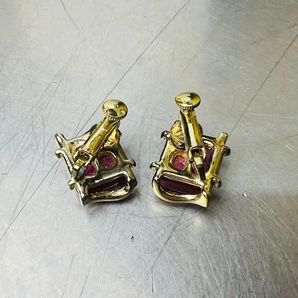 Vintage Coro MCM Thermoset Goldtone Bracelet and Earrings in Raspberry Moonglow - Picture 4 of 9